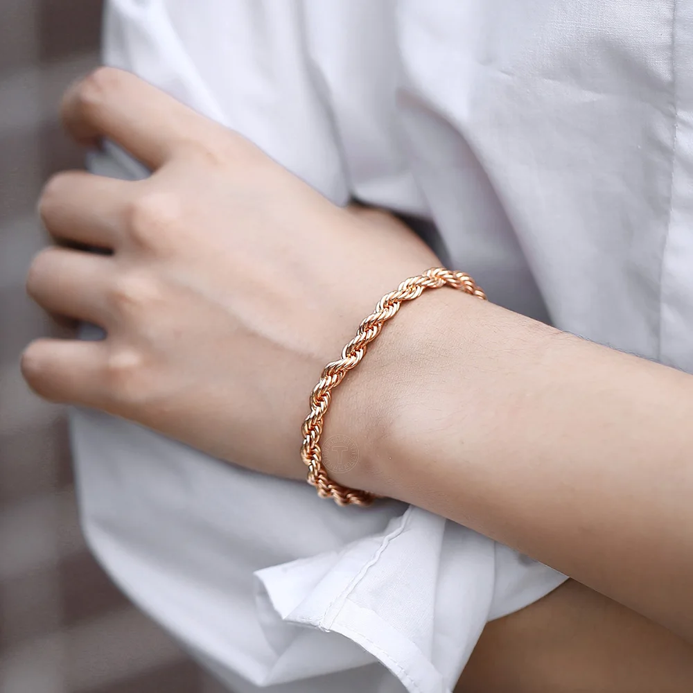 Fashion Jewelry Set for Women 585 Rose Gold Braided Foxtail Bead Link Chain Necklace Bracelet Set Wedding Jewelry Gift CS16A