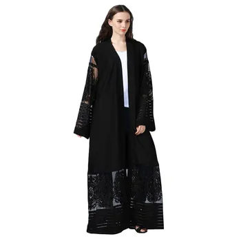 

Casual Muslim Abaya black Dress Cardigan Long Robes Kimono Ramadan lace East Thobe Worship Service Islamic Clothing 10.31