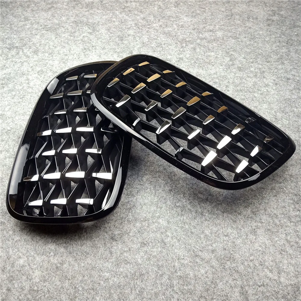 Пара алмазных грилей 2007-2013X5 e70, X6 e71 глянцевая черная+ серебряная решетка для почек Передняя решетка для e70 e71 решетки радиатора автомобиля
