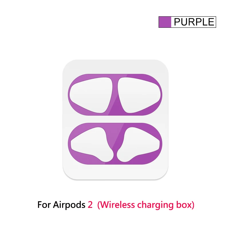 Purple for Airpods 2 Metal Dust Guard Sticker for Airpods 1 2 Skin Protective Sticker for Apple AirPods 1 Earphone Charging Box Case Cover Shell Skin - Цвет: Purple for Airpods 2