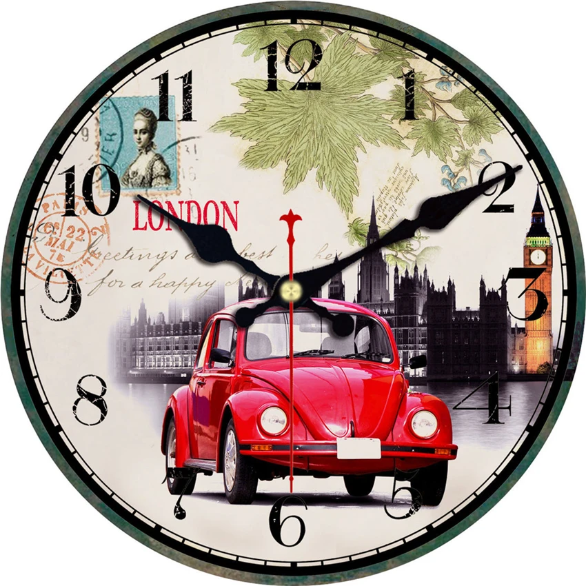 6 Inch Wooden Wall Clock London British Flag Large Wall Clocks Vintage