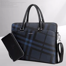 Новая мужская синяя клетчатая коричневая клетчатая сумка для ноутбука кожаная водонепроницаемая сумка мужская сумка через плечо портфель