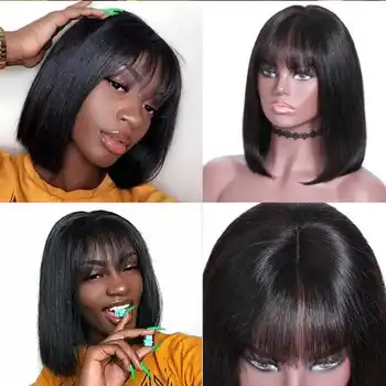 

Straight Bob Human Hair Wigs With Bang Brazilian Remy Human Hair Wig 8--14inch Bob Wig With Bangs 150% Bob Wig For Women