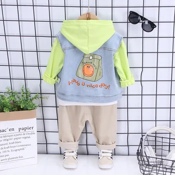 

2020 autumn new boys and girls Korean long-sleeved children's clothes 0-4y long-sleeved denim three-piece children's suit
