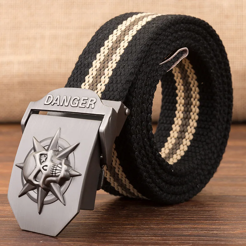 

Canvas Belt Men Skull Alloy Buckle Tactical Belt Military Army 3.8 cm wide Waistband Best Quality Jeans Waist Belt 100-140CM