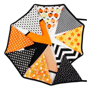 

Halloween Vintage Cotton Fabric Buntings Garlands Feet 12 Flags Halloween Party style Decoration Banner Rustic Hanging Dec