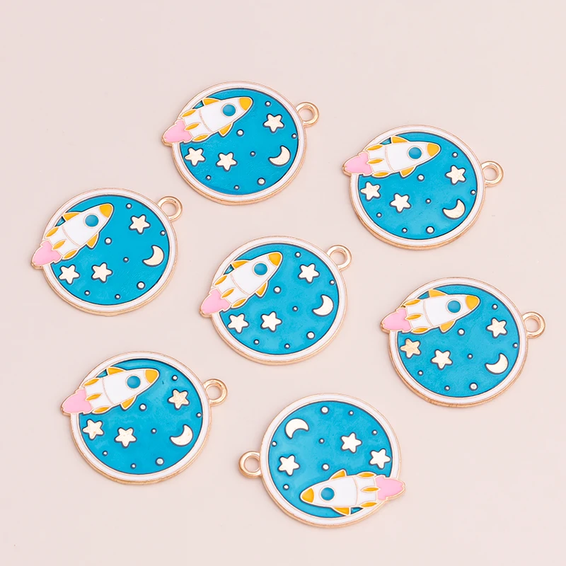 10pcs Mix Enamel Planet Space Charms Rocket Astronaut Pendants for Necklaces Bracelet Earrings DIY Jewelry Making Accessories