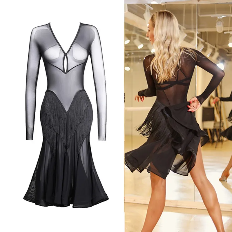 Латинский танец платье, Одежда для танцев костюмы для латиноамериканских танцев платье для танцев сальса платье Танцы одежда джазовый танцевальный костюм для вечеринки с точки зрения