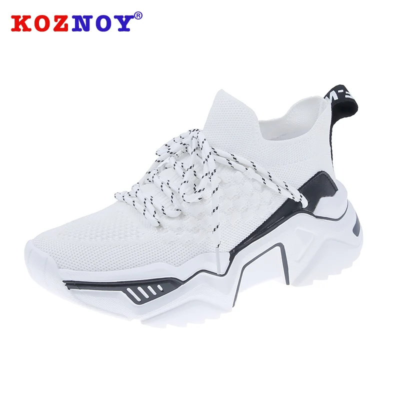 

Koznoy Sneakers Women Fashion Flat Bottom Dropshipping Muffin Bottom Air Mesh Breathable Cross Tied Lace Leisure Women Shoes