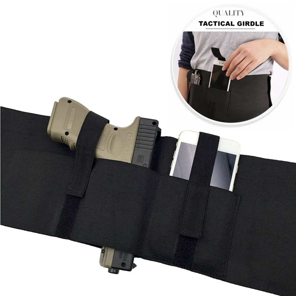 

95CM Elastic Wide Belt with Phone Gun Bag Multi-functional Tactical Waist Seal Left and Right Universal Version Pistol Holster