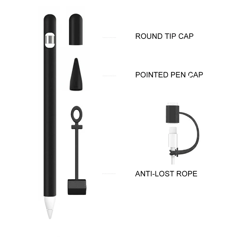 Black Мягкий силиконовый чехол для Apple Pencil, совместимый с iPad Tablet, стилус, защитный чехол, защита от потери - Цвета: Black