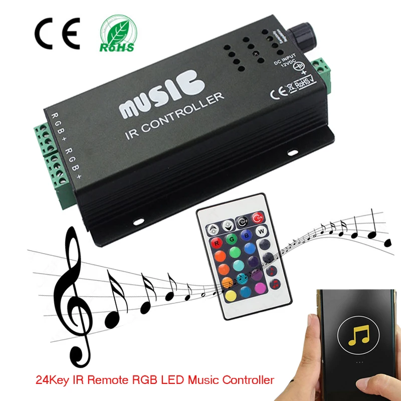 DC12-24V музыкальный светодиодный контроллер 24key инфракрасный ИК-пульт RGB управление