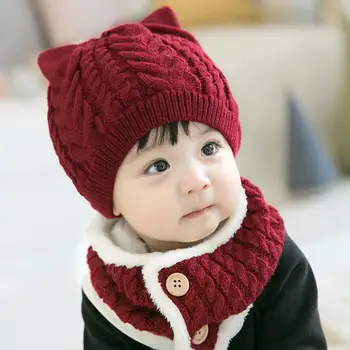 

2pcs Fashion Baby Hat and Scarf Flexible Wool Blend 2 Pieces Winter for Girls Boys Hat Scarf Set Kids Gift Accessories2pcs