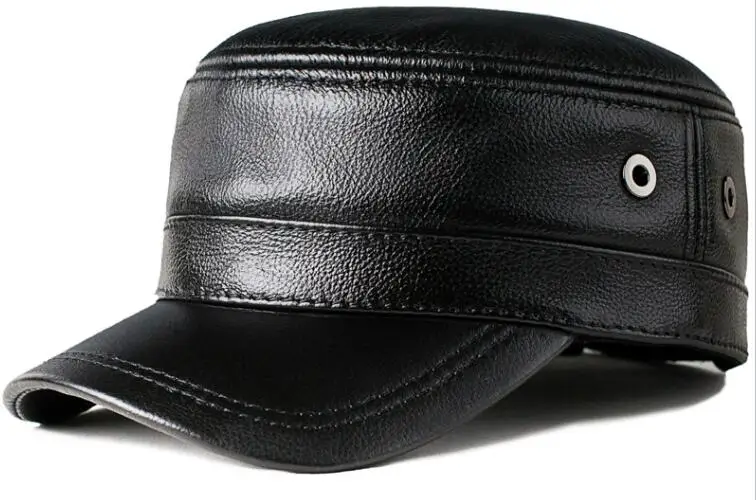 StyleA H7694 Мужская козья козырек кепка зимняя Натуральная кожа плоский верх теплая Толстая шляпа среднего возраста и пожилых мужчин Модная Повседневная Кепка s - Цвет: StyleA