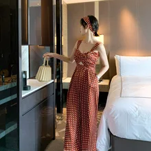 

Summer Vintage Sexy Polka Dot Brown Fashion Jumpsuit Female High Waist Cottagecore Jumpsuit 2021 Women Holiday Wide-leg Pants