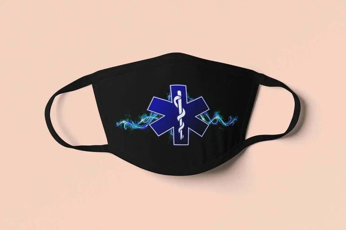 

EMS Star of Life Paramedic Mouth Covering Washable Reusable Fabric Face Mask with Filter