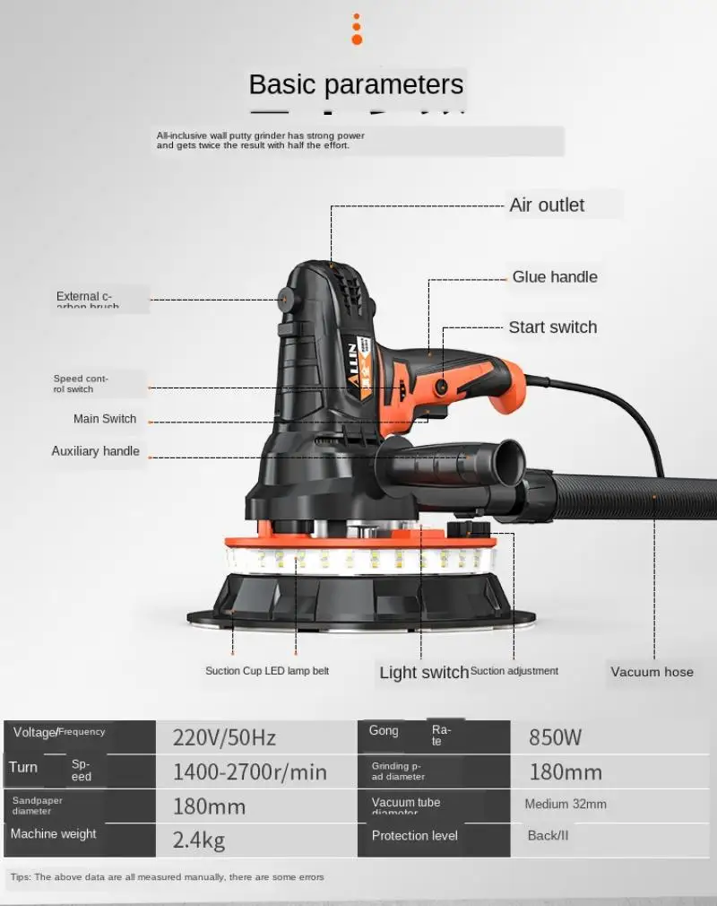 Multi-Function Putty Wall Polishing Machine Dust-Free Self-Priming Wall Grinding Machine Electric Sandpaper Machine Universal