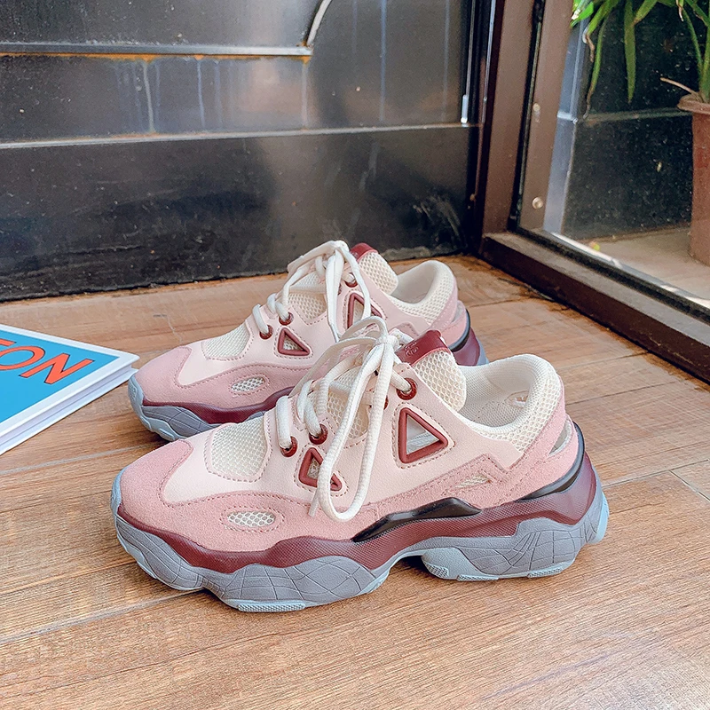 

Women's Chunky Sneakers Fashion New Women 2020 Platform Shoes Lace Up Vulcanize Shoes Womens Female Running Trainers Dad Shoes