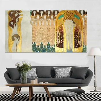 

Classical Famous Painting Posters and Prints Wall Art Oil Painting Beethoven Frieze by Gustav Klimt Decorative Painting for Room