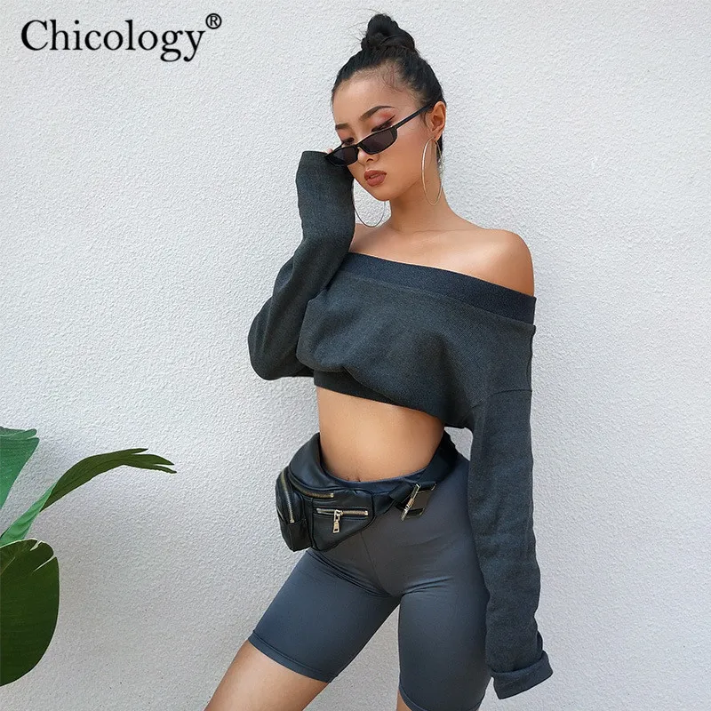 Chicology с открытыми плечами пуловер уличная одежда Кофты женское длинным рукавом Лонгслив поп одежда на осень-зиму леди повседневное кроп Топ