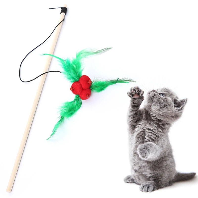 Pet Chew Toy Cat Teaser Mouse Feather Ball Bell Cat Play Toy Interactive Retractable Bell Cat Teaser Kitten Wand Pet Play Toy
