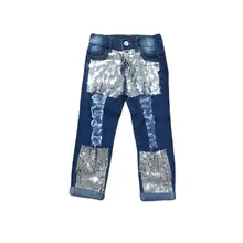  Girlymax  Baby Girls Kidswear Outfits Children Cotton Clothes Silvery Sequins Tight Denim Jeans Pants Shorts Elastic All-match 