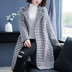 2019 длинное клетчатое пальто с отложным воротником, имитация норки, вельветовое пальто для женщин, весна и осень, новый стиль, свободный и