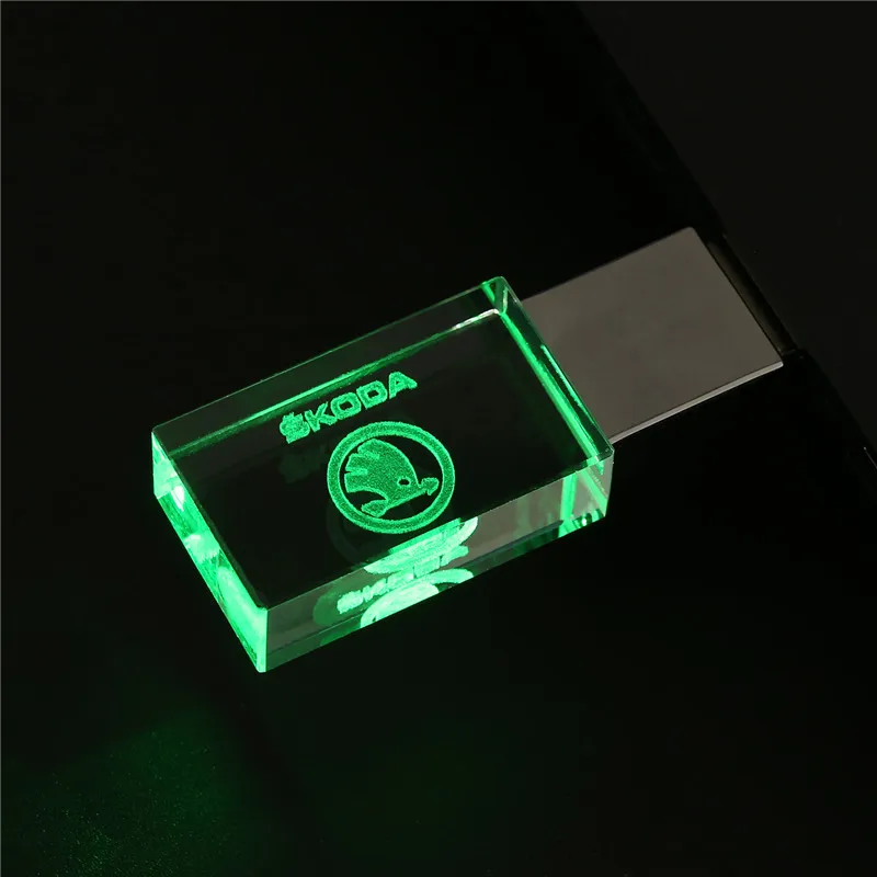 JASTER Skoda логотип Кристалл+ металлический USB флэш-накопитель Флешка 4 ГБ 8 ГБ 16 ГБ 32 ГБ 64 Гб 128 Гб внешний накопитель карта памяти u диск - Цвет: green