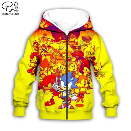 Kids zip hoodies Детский комплект с капюшоном с 3d принтом «суперзвуковой Ёжик», толстовка с рисунком из мультфильма для малышей, толстовка для мальчиков, детская семейная куртка на молнии, футболка, штаны - Цвет: Kids zip hoodies