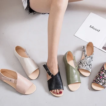 

Plus Size Flat Buckle Gladiator Summer Ladies Open Toe Sandals Rome Shoes Female Casual Peep Toe Style Fashion Women Sandals PU