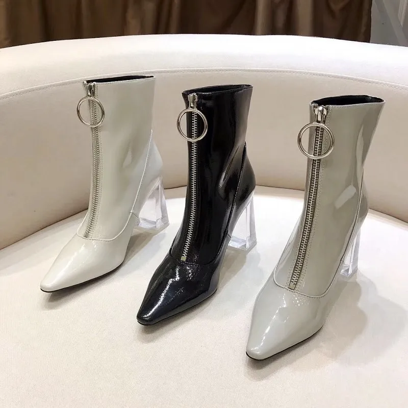 Botas Mujer/2020 г.; зимние сапоги на высоком прозрачном каблуке; женские ботильоны для женщин из лакированной кожи; Botas Feminina; пикантные; Buty Damskie Botas Mujer/2020 г.; зимние сапоги на высоком прозрачном каблуке; женские ботильоны для женщин из лакированной кожи; Botas Feminina; пикантные; Buty Damskie