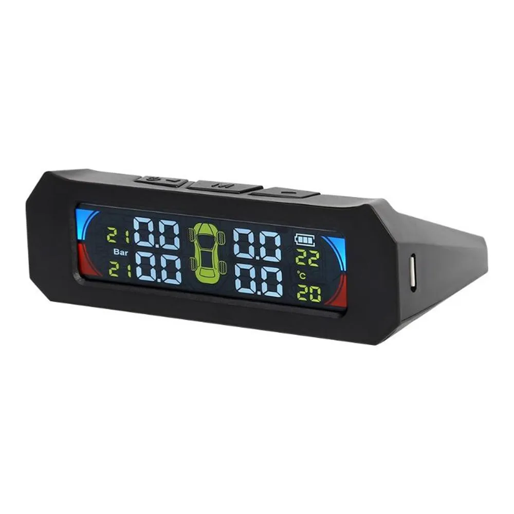 Солнечная цветная lcd TPMS беспроводная автомобильная система контроля давления в шинах с 4 датчиками Автомобильная сигнализация - Цвет: QM193521-BK1-02