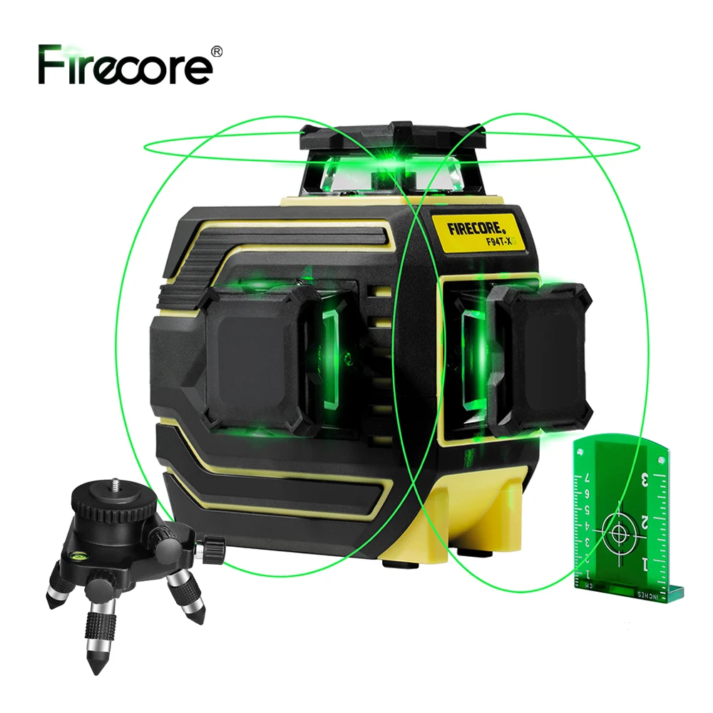 FIRECORE 12Lines 3D Green Laser Level F94T-XG Лазерный Уровень IP65 Auto Self-Leveling With Receiver 1.5/1.56/2/3M Tripod