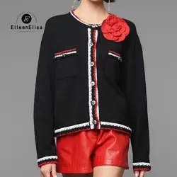 100% кашемировые свитера женский черный кардиган свитер с круглым вырезом мягкий теплый высококачественный