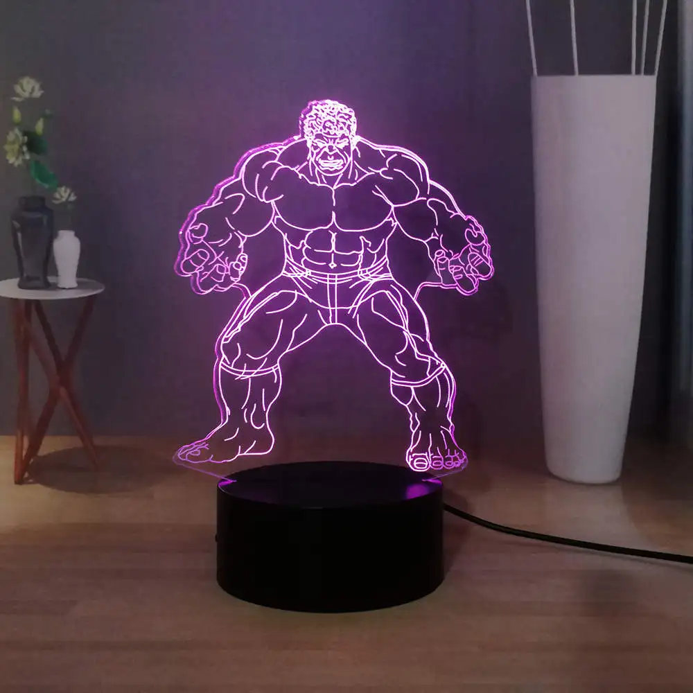 Серия Marvel Movie 3D Super Hero Hulk акриловая светодиодная Ночная RGB лампа с 7 меняющимися