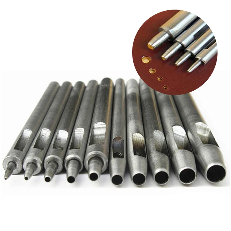 

10pcs/set DIY Round Hollow Drilling Leather Punching Tools Belt Punches Handicraft Puncher Handmade Leather Tool 0.5mm-5mm