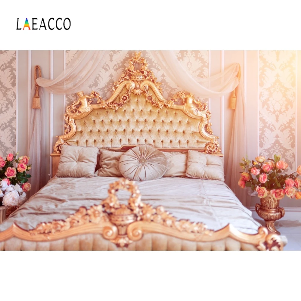 Laeacco Boudoir роскошная кровать люстра девушка Дамасская Стена Фото фоны индивидуальные фотографические фоны для фотостудии