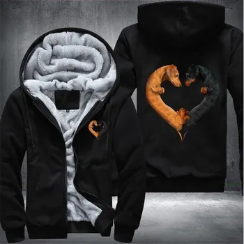 

Dachshund Heart Mens Winter Hoodies Male Harajuku New High Quality Casual Sweatshirts Zipper Sportswear Thicken Warm Outwear