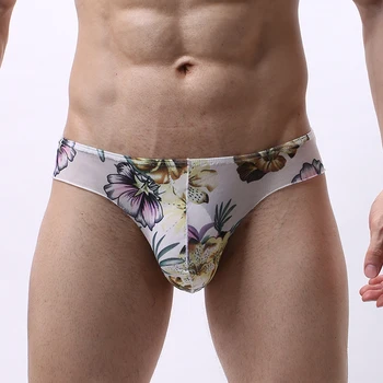 

Men briefs Sexy Low Waist Mesh Printing Triangle Underwear Breathable Stretch Shorts fashion male underpants
