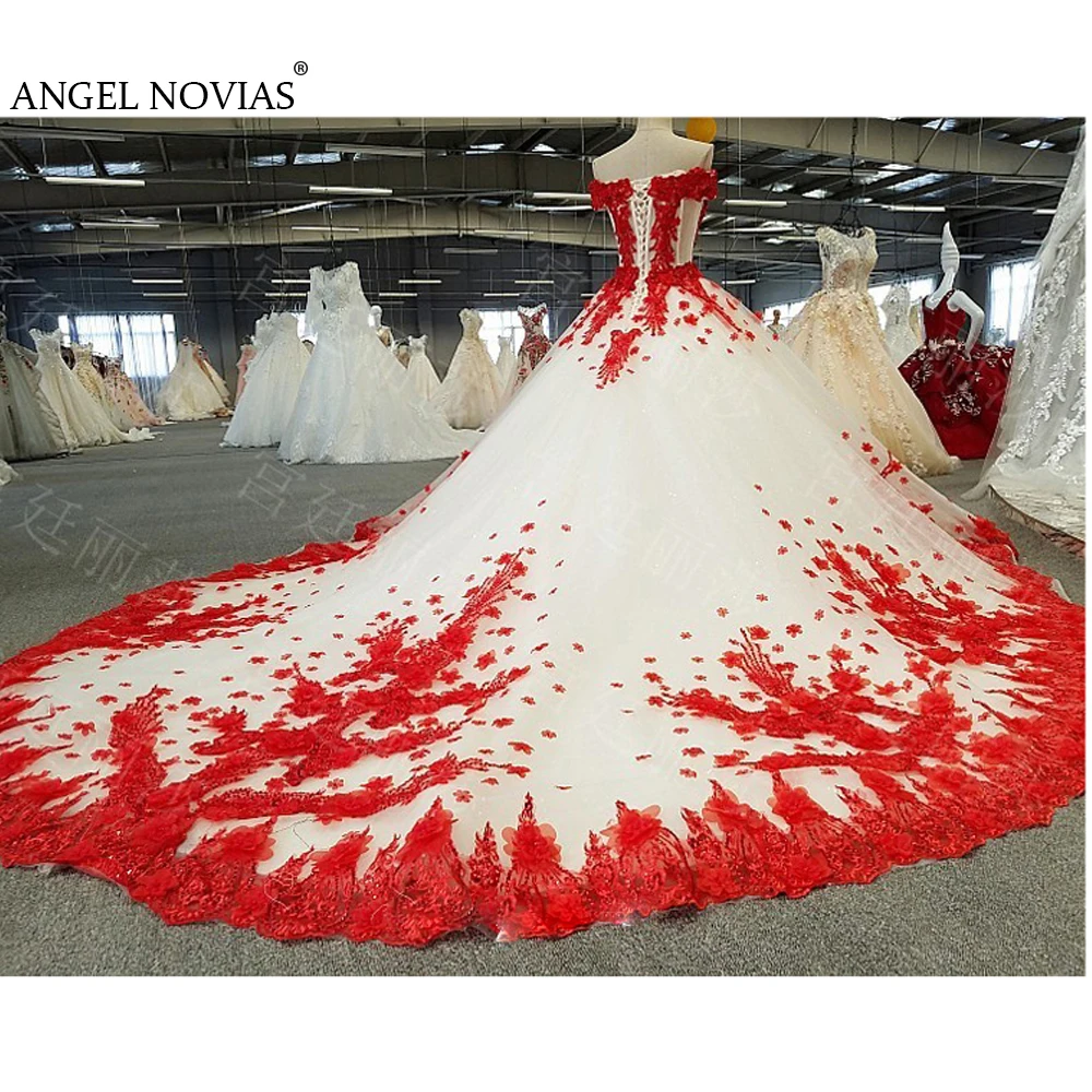 ANGEL NOVIAS, роскошное корейское бальное платье, арабские кружевные свадебные платья,, длинные платья с открытыми плечами, Vestido de Novia, свадебные платья