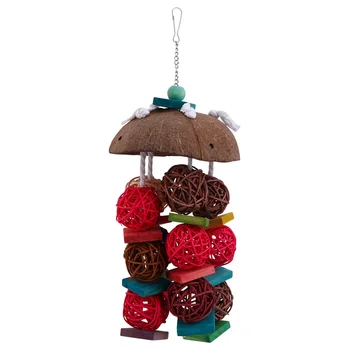 

Parrot Toy Coconut Shell Toy with Vineballs Standing Chewing Toys Birds Toys