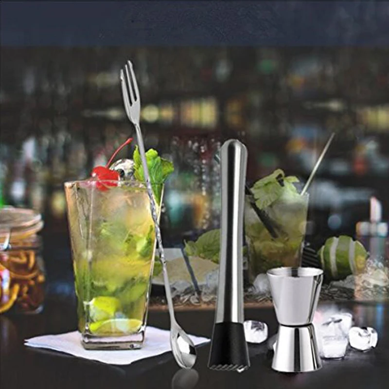 Stainless Steel Cocktail Muddler, Mixing Spoon, Jigger Set, Bar Tool set for Bar Party Wine Cocktail Drink Shaker