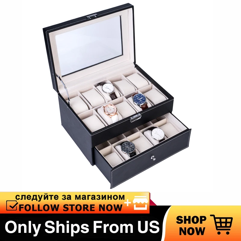 

Storage Boxes Bins 20 Compartments Dual Layers Elegant Wooden Watch Collection Box Black