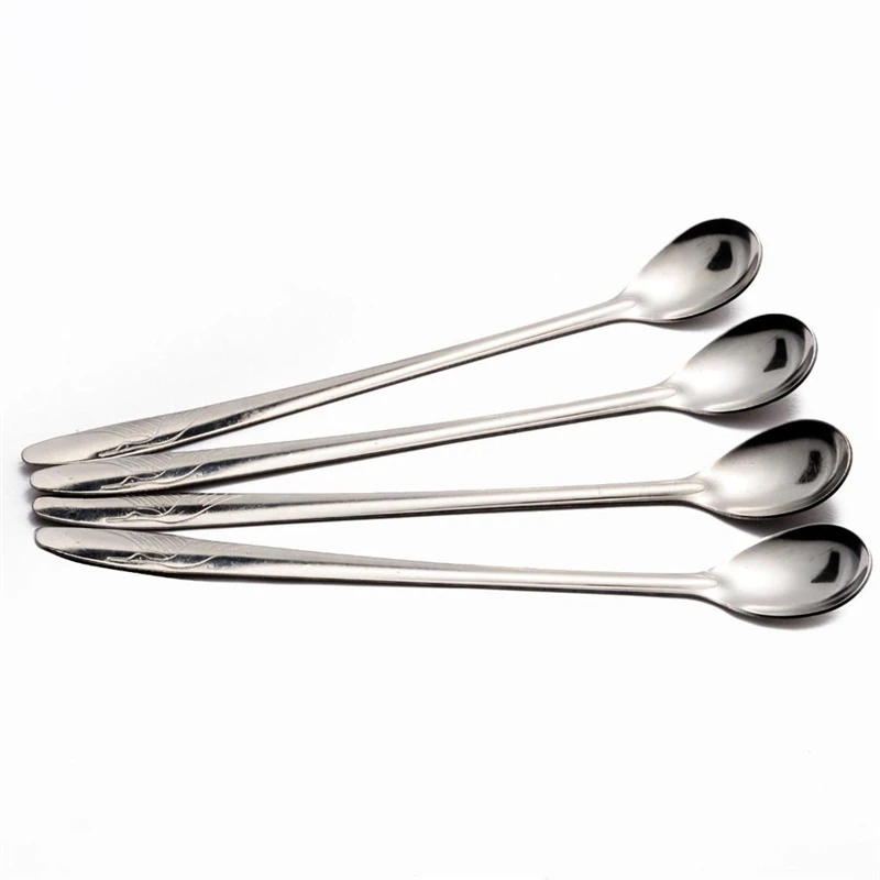 

Excellence Silver Stainless Steel Long Handle Spoon Ice Cream Sundae Dessert Coffee Round Spoons European Tableware Tool NEW