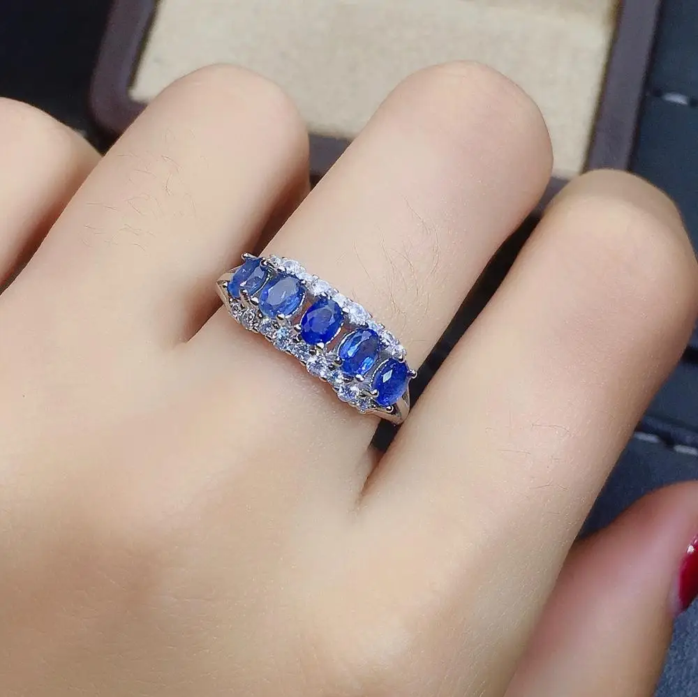 shilovem 925 silver sterling real natural sapphire Rings fine Jewelry wedding bands new gift open ring 4*5mm jcj0405999agl