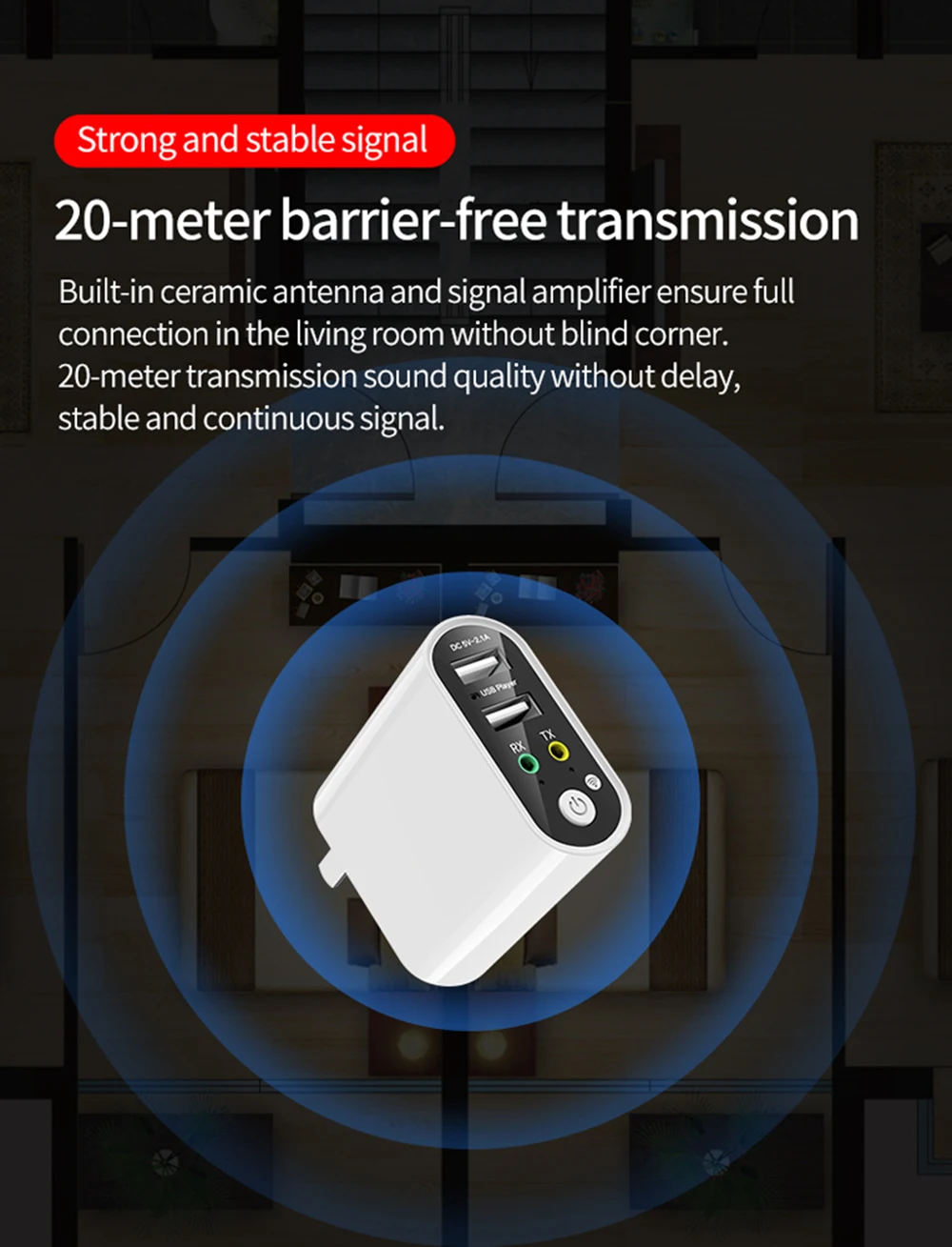 Bluetooth приемник передатчик Bluetooth 5,0 стерео аудио адаптер для Aripods 2.1A USB быстрое зарядное устройство приложение+ пульт дистанционного управления