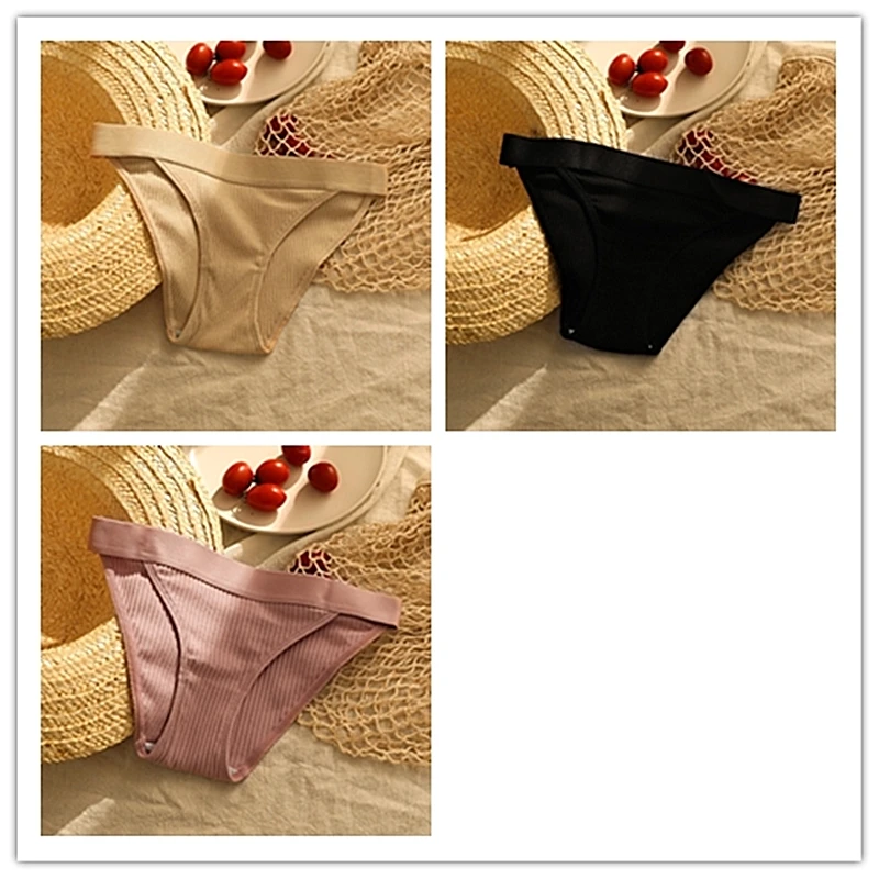 Apricot Black Pink 3 шт., модные хлопковые трусы, сексуальные трусики для женщин, бесшовные трусики, бикини, стринги, женское нижнее белье, низкая посадка, дамское нижнее белье, однотонное - Цвет: Apricot Black Pink