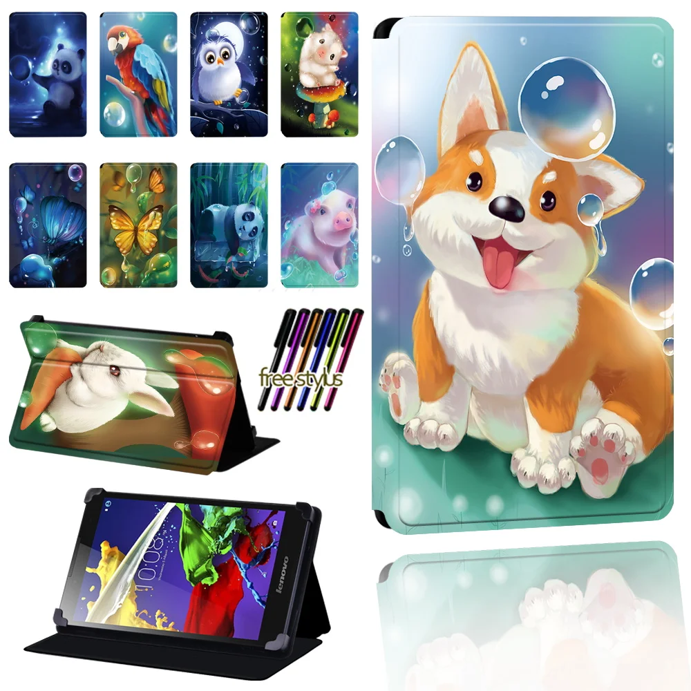 

Animal Pattern Case for Lenovo Tab 2 A7 / A8 / A10-70 / Tab 3 / Tab 4 Tablet Pu Leather Foldable Dust-proof Case Shell + Stylus