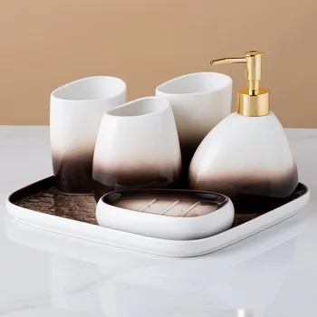 

Gradient Brown Ceramic Sanitary Ware-Piece Wash Suit Couples Brushing Gargle Bathroom Amenities, Kitchenware