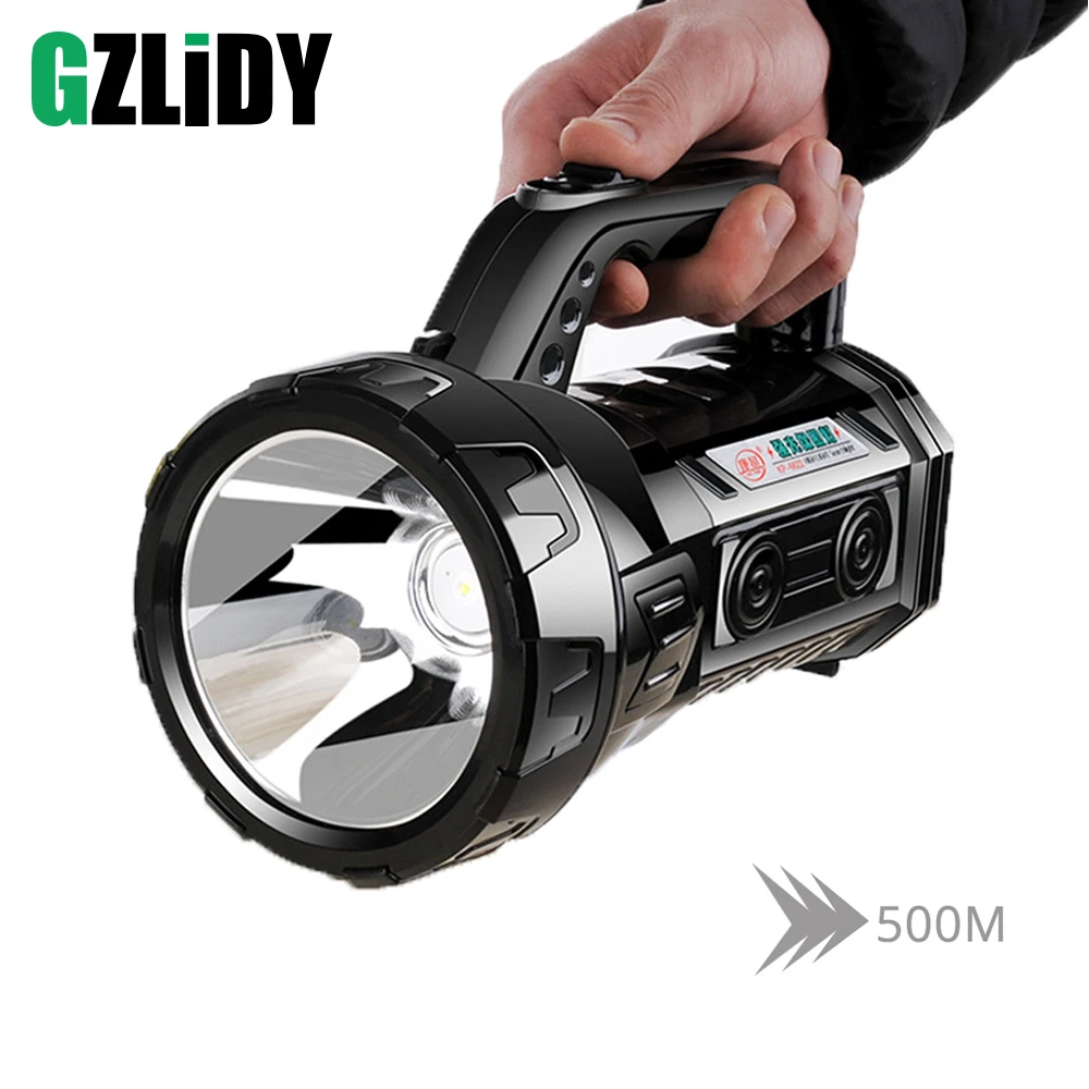 Powerful LED Spotlight Rechargeable Super Bright Searchlight Waterproof Flashlight Fishing Torch Lantern Can Charge The Phone